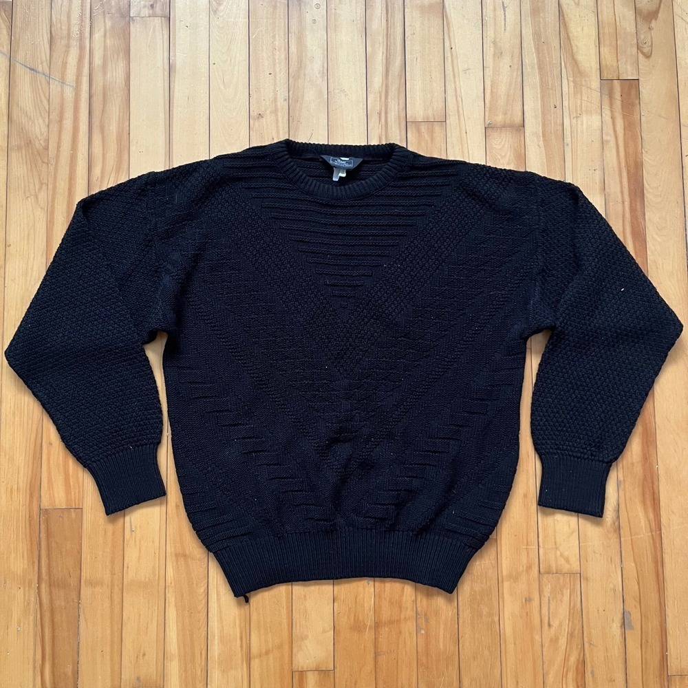 SEARS The Mens Store Black Textured Knit V-Neck Pullover Sweater Men Size L